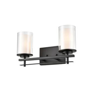 16 in. 2-Light Matte Black Vanity Light | The Home Depot