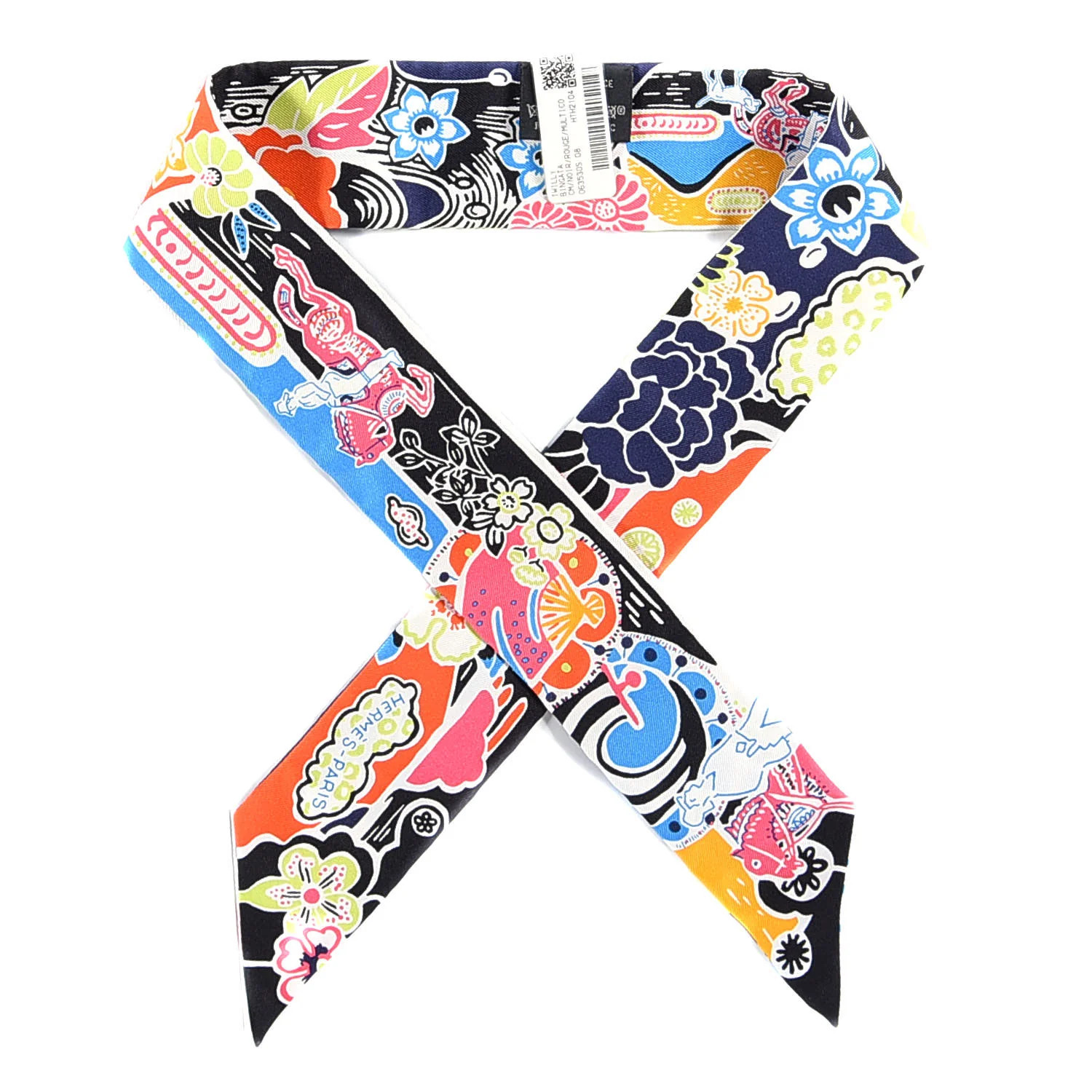 HERMES Silk Bingata Twilly Black Red Multicolor | FASHIONPHILE | Fashionphile