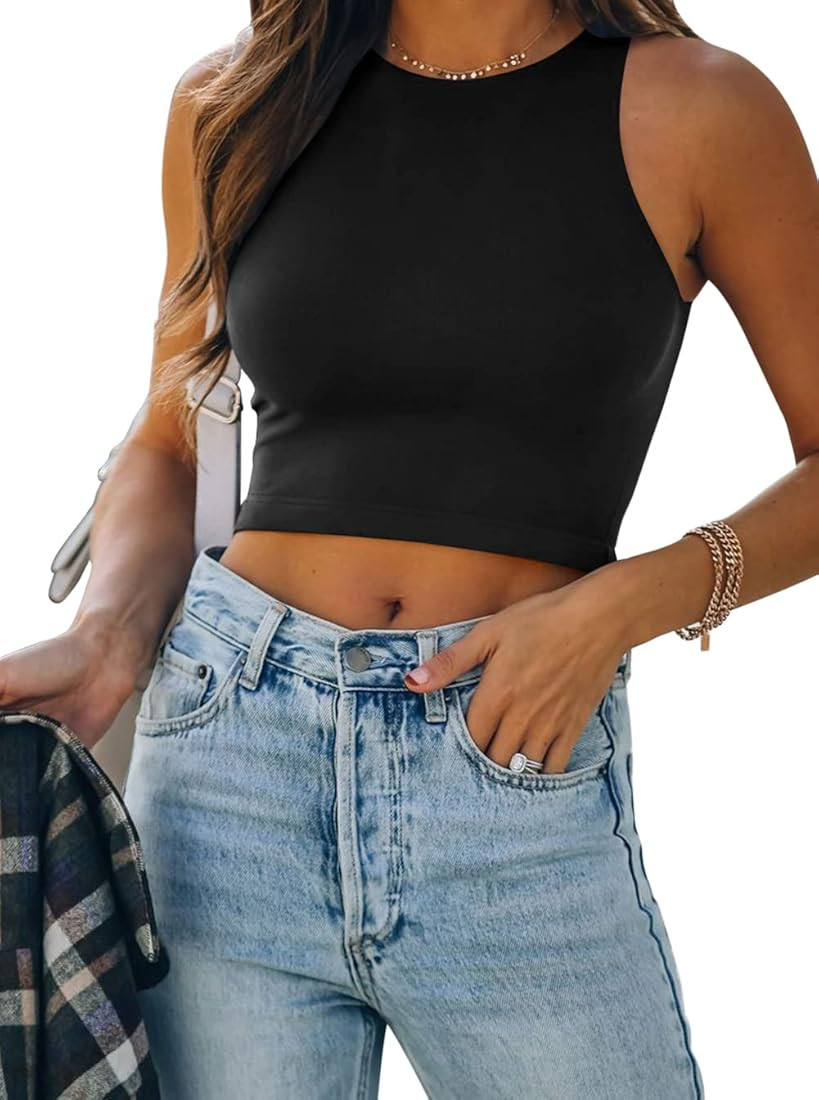 Women’s Sexy Sleeveless Racer Back Tank Tops Halter Neck Crop Tops | Amazon (US)