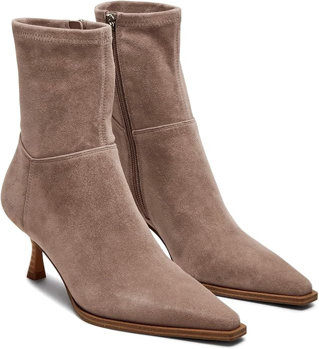 Coutgo Womens Kitten Low Heel Ankle Boots Pointed Toe Side Zipper Short Booties Fall Shoes | Amazon (US)