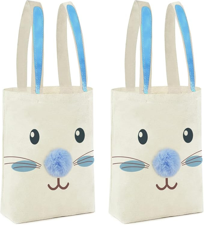 Easter Canvas Tote Bag for Kids Reusable Easter Bunny Bags Baskets for Easter Egg Hunt Party Supp... | Amazon (US)