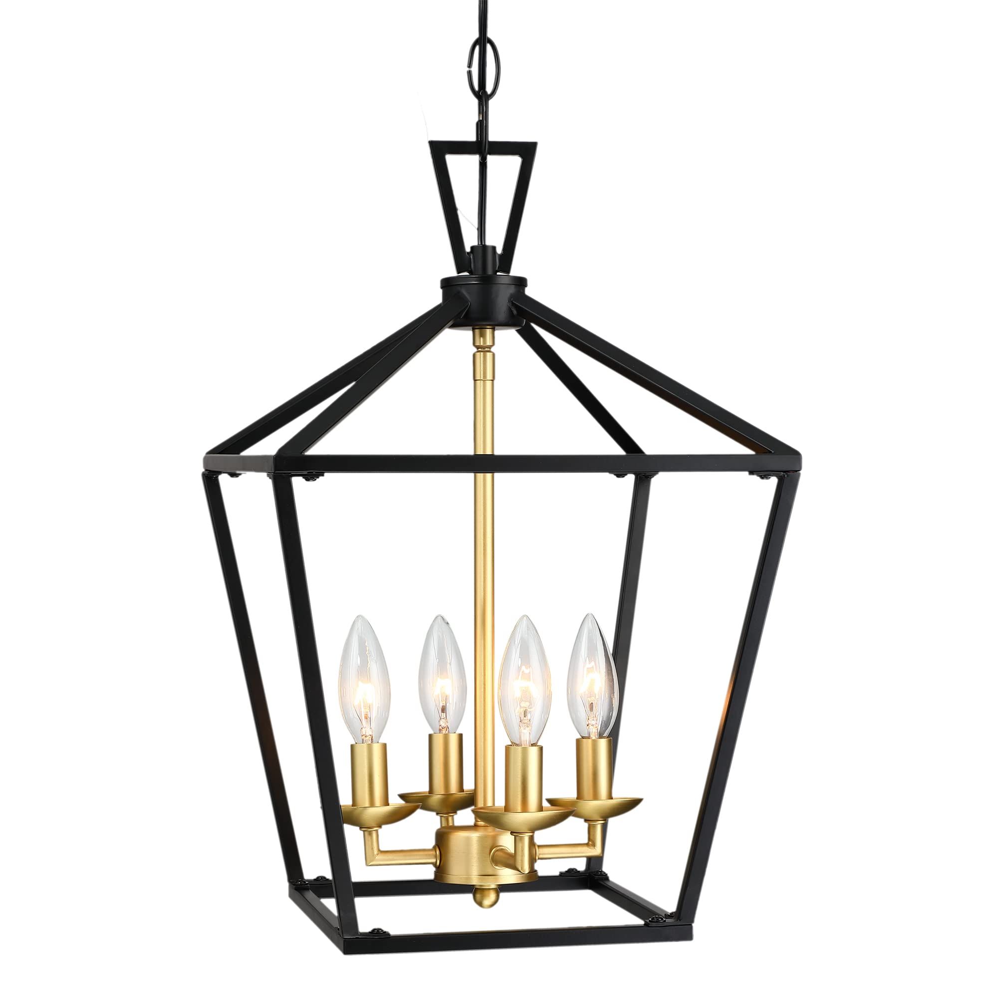 Untrammelife 4-Light Lantern Pendant Light Black and Gold Brushed Brass Kitchen Pendant Light Modern | Amazon (US)