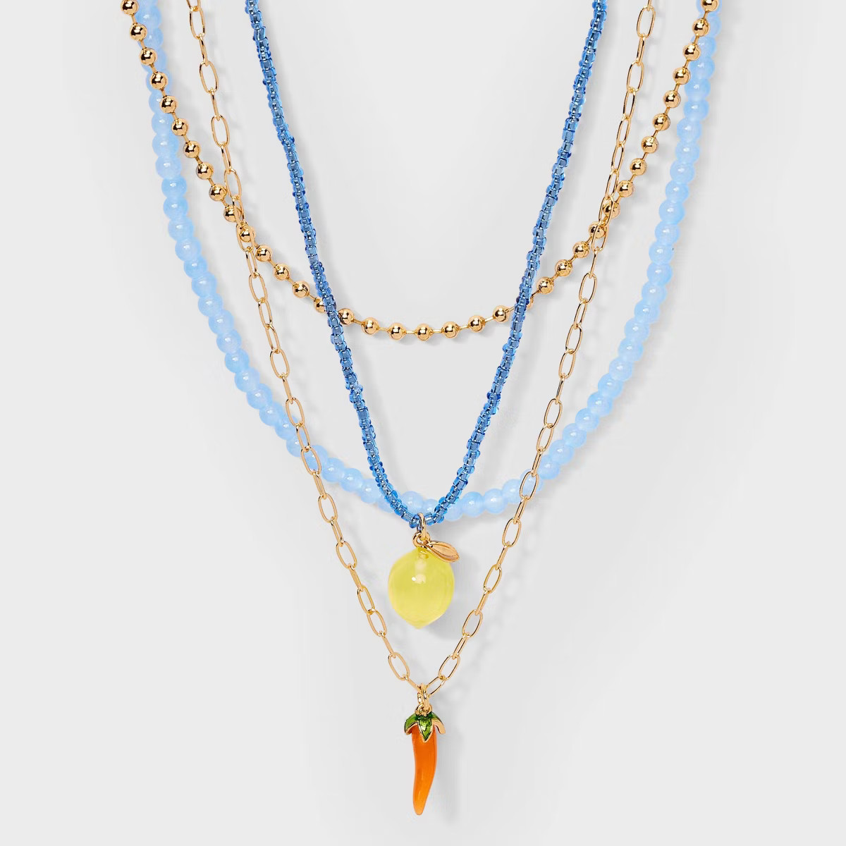 Lemon and Pepper Multi-Strand Necklace - A New Day™ Multicolor: Floral Link Design, 16" with Ex... | Target