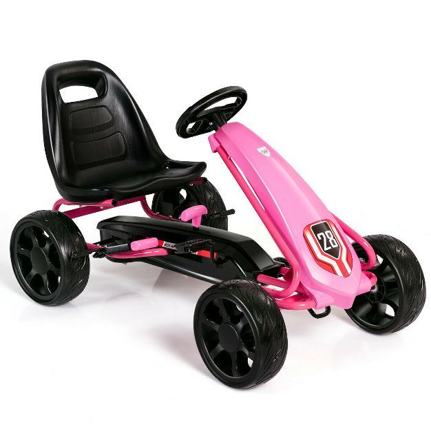 Go Kart Pedal Car Kids Ride On Toys Pedal Powered 4 Wheel Adjustable Seat Pink/Black | Target