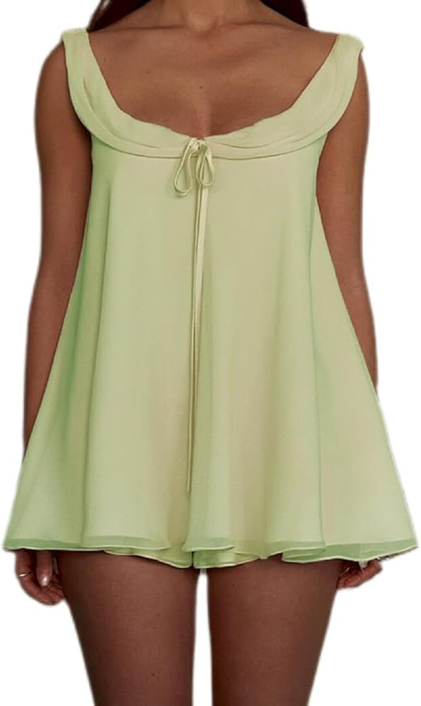 Women Ruffle Pajama Sets 2 Piece Scoop Neck Babydoll Tank Top Wide Leg Shorts Set Chiffon Lace Pj... | Amazon (US)