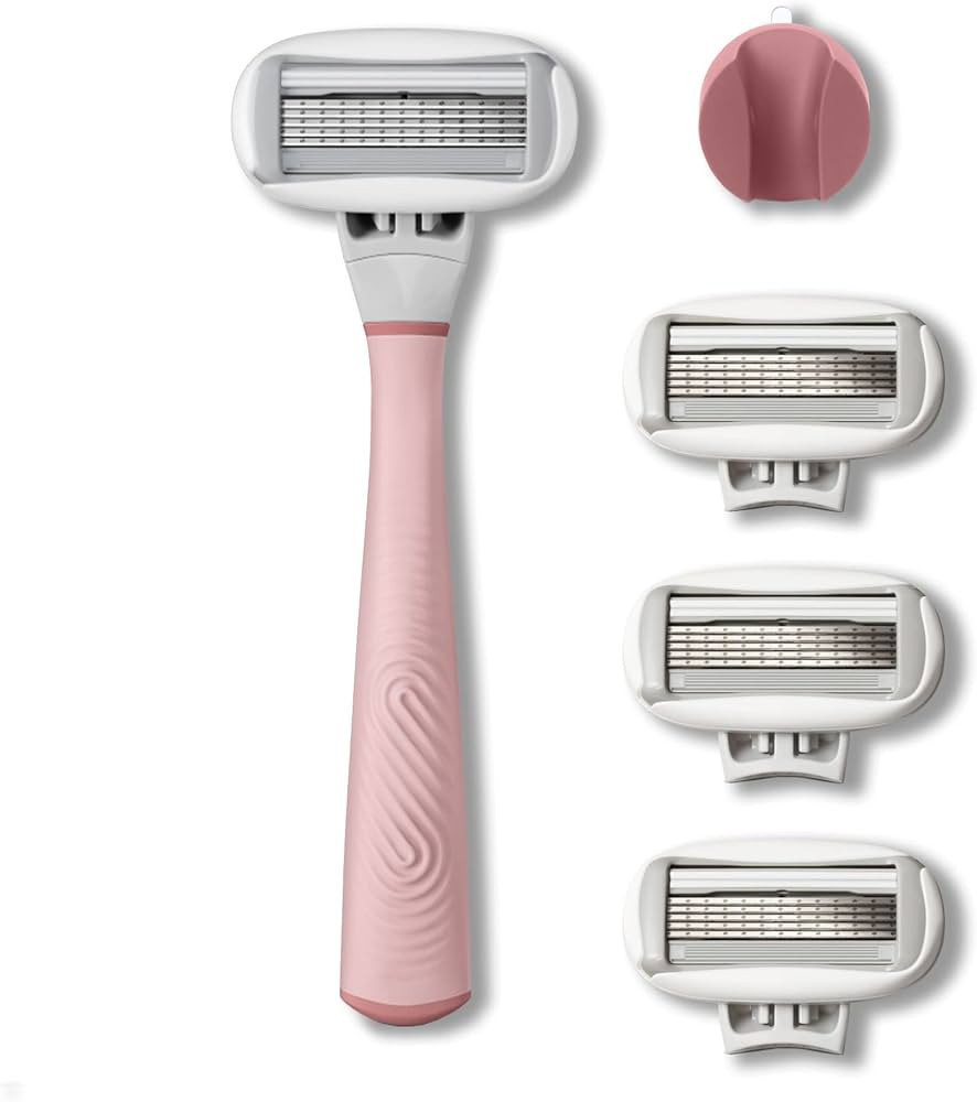 Flamingo 5-Blade Razors for Women - 1 Razor Handle + 4 5-Blade Refills + 1 Shower Holder - Rose | Amazon (US)