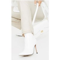 White Wide Fit Mid Heel Pointed Ankle Boots | PrettyLittleThing US