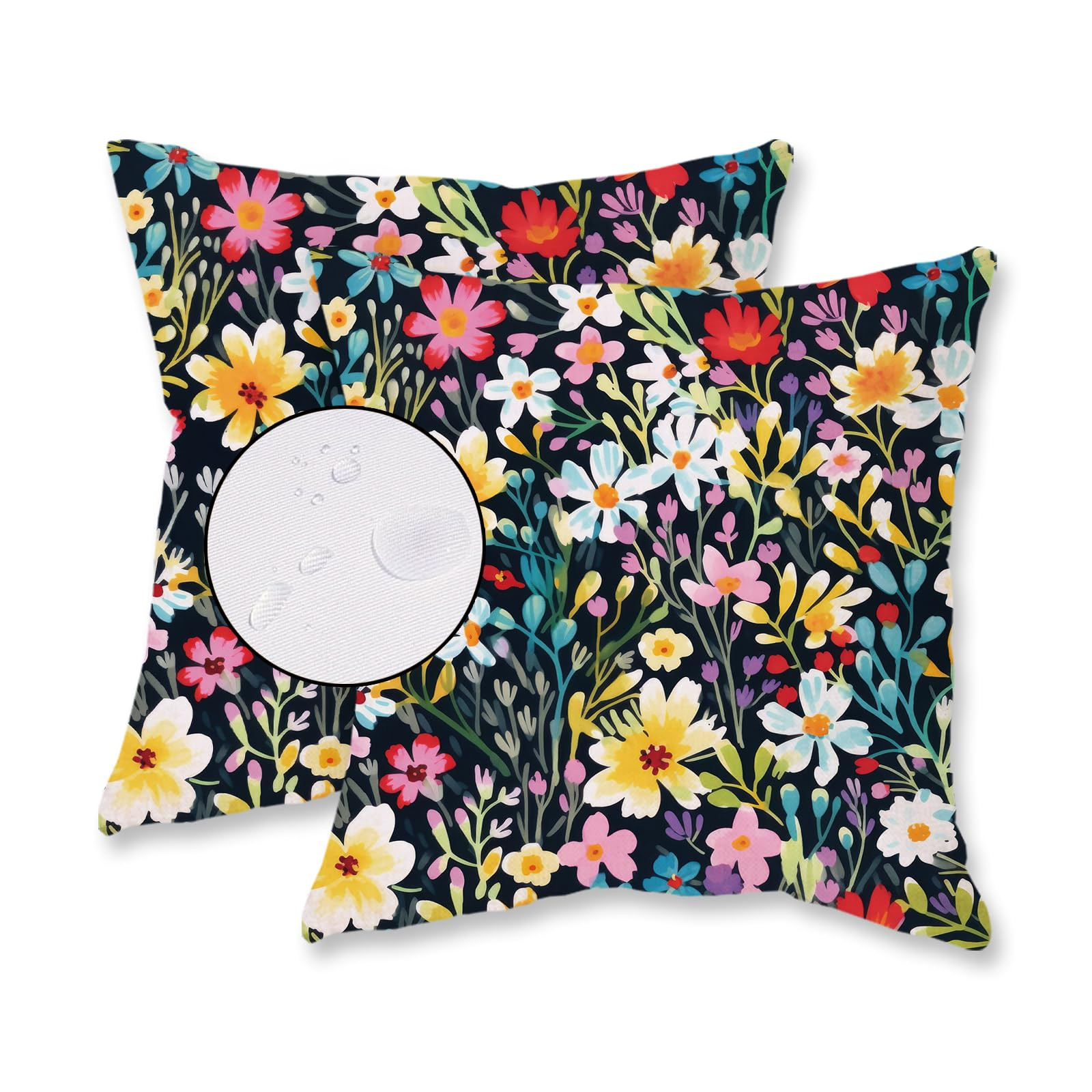 HOMFREEST Outdoor Floral Throw Pillow Covers 18x18 Inch Set of 2 Black Waterproof Flowers Decorat... | Amazon (US)