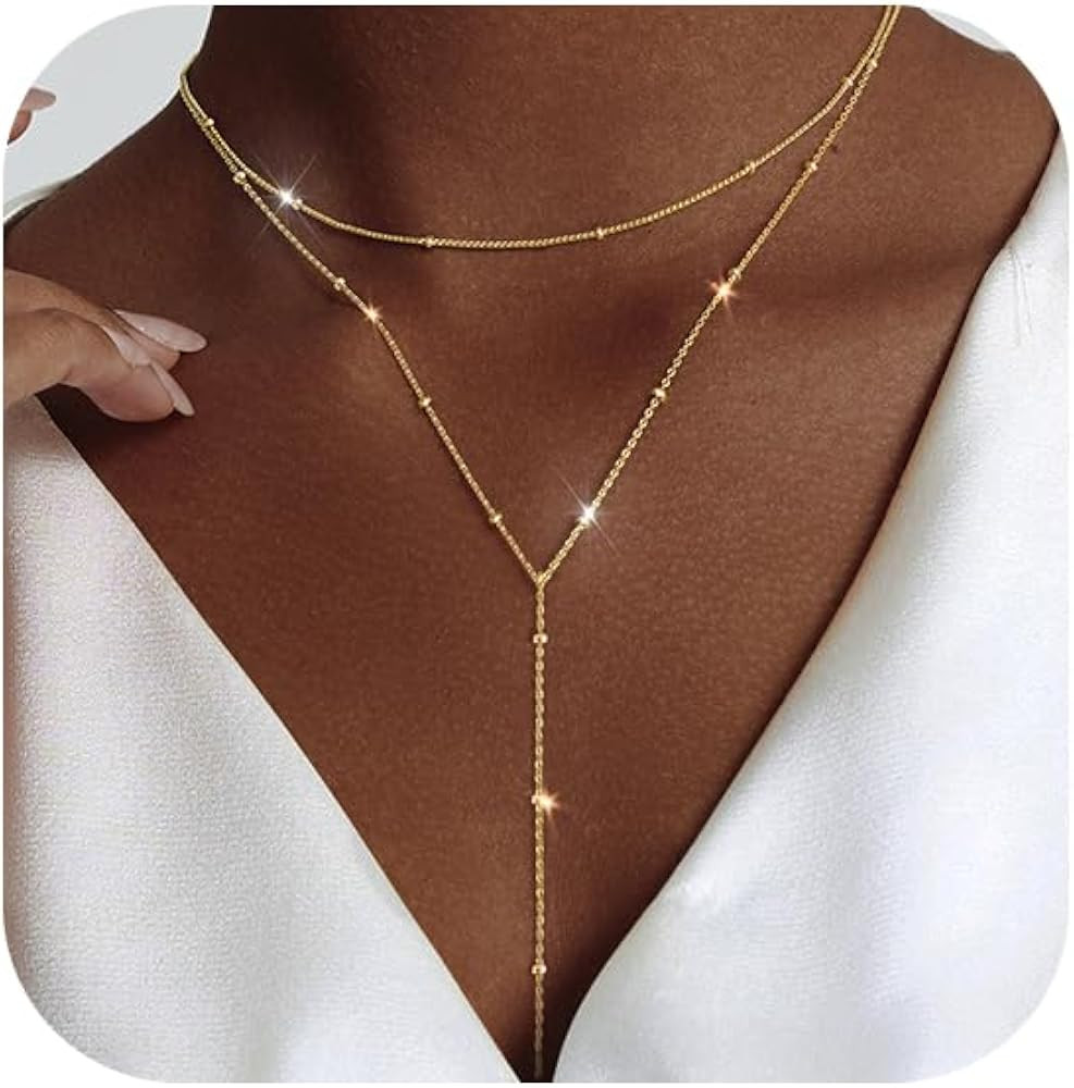 Luxval Lariat Gold Necklace for Women, Dainty Long Necklace 14k Gold Plated/Silver Y-Shaped Penda... | Amazon (US)