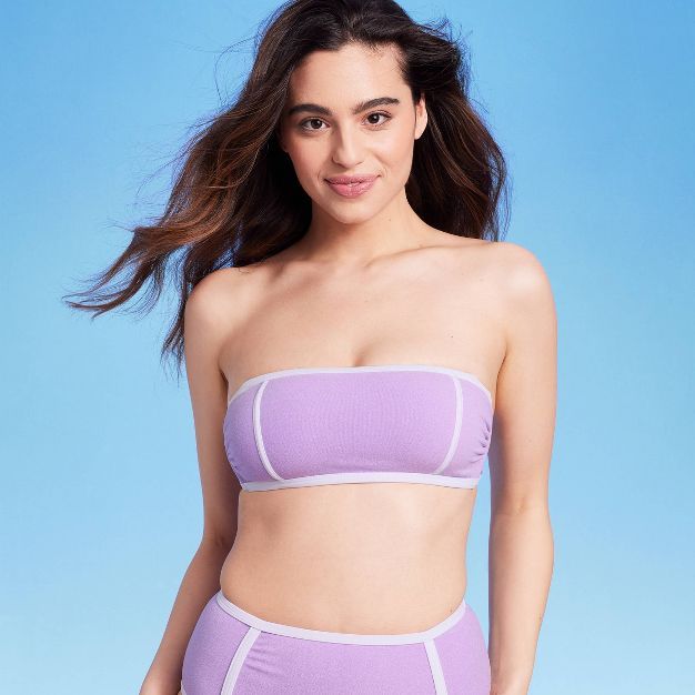 Women's Terry Textured Solid Bandeau with Binding Bikini Top - Kona Sol™ Amethyst | Target