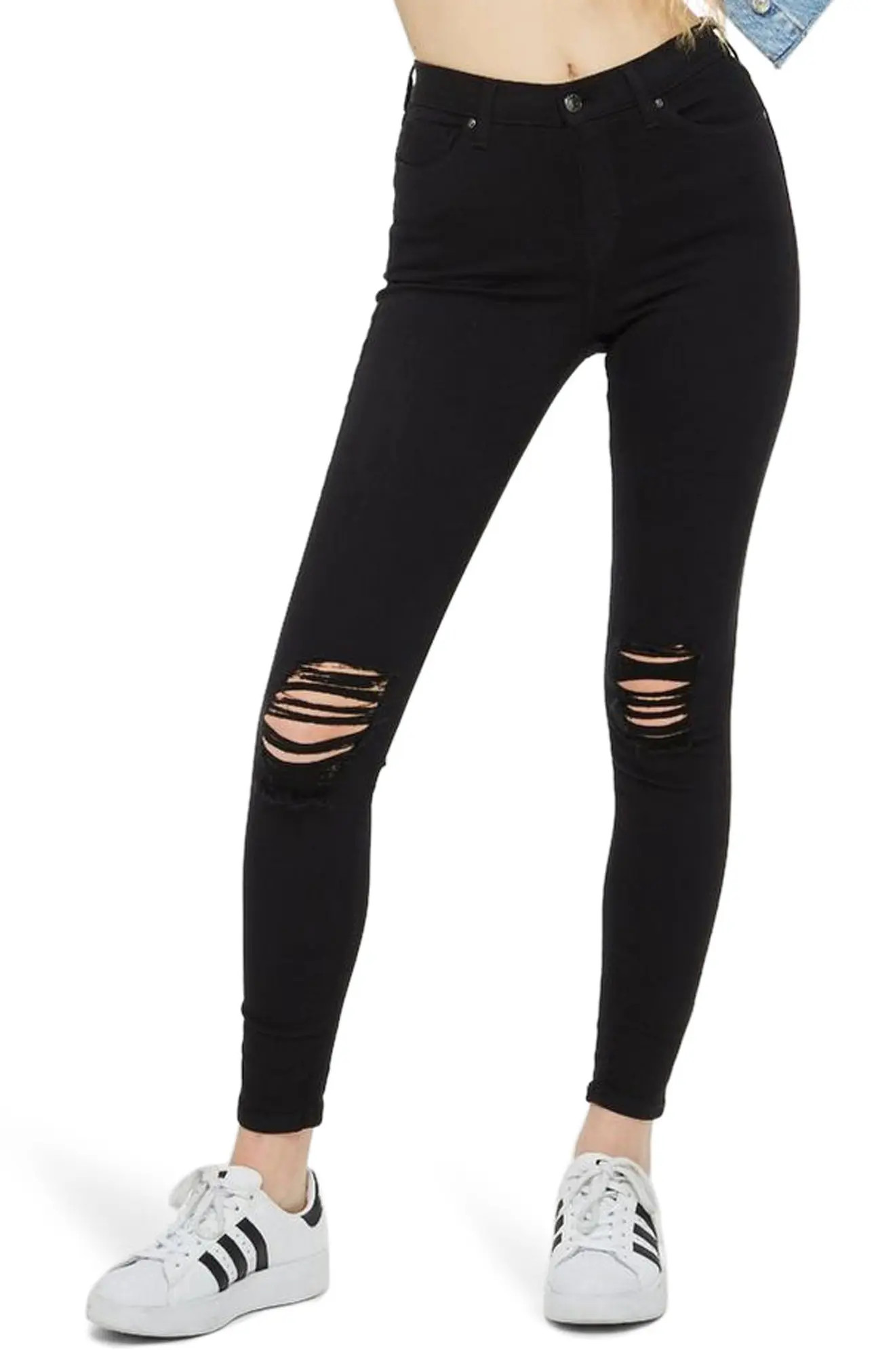 Women's Topshop Jamie High Waist Ripped Black Jeans, Size 36 - Black | Nordstrom