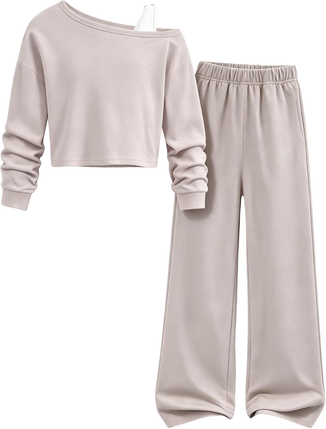 PATPAT Girls Sweatsuit Off Shoulder Sweatshirt Wide Leg Sweatpants 7-16Y | Amazon (US)