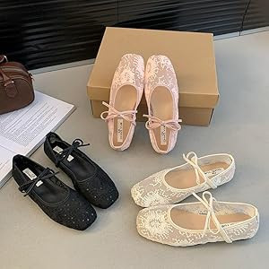 Women's Embroidery Lace Mesh Ballet Flats, Elegant Square Toe Flat Shoes for Party, Fashionable D... | Amazon (US)