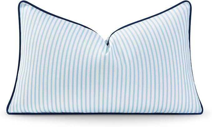 Hofdeco Premium Coastal Hampton Style Patio Indoor Outdoor Lumbar Pillow Cover Only, 12"x20" Wate... | Amazon (US)