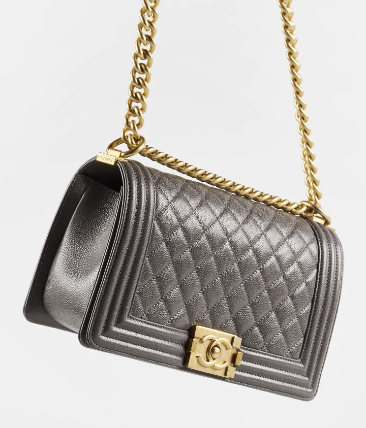 BOY CHANEL Handbag

            
		Grained Calfskin & Gold-Tone Metal
	
		Dark Gray | Chanel, Inc. (US)