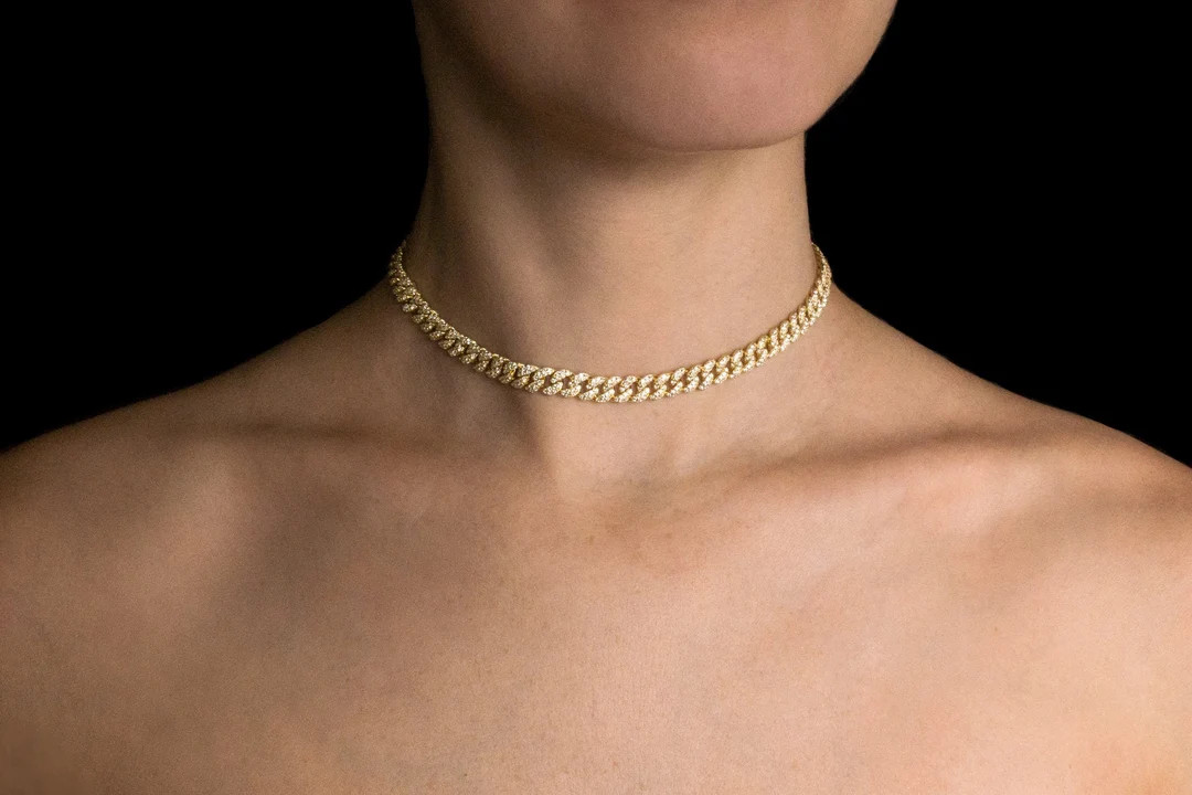 Pave Miami Cuban Curb Link Chain Necklace 6.5mm Created Diamond 3.84TCW Box Chain Sterling Silver... | Etsy (US)