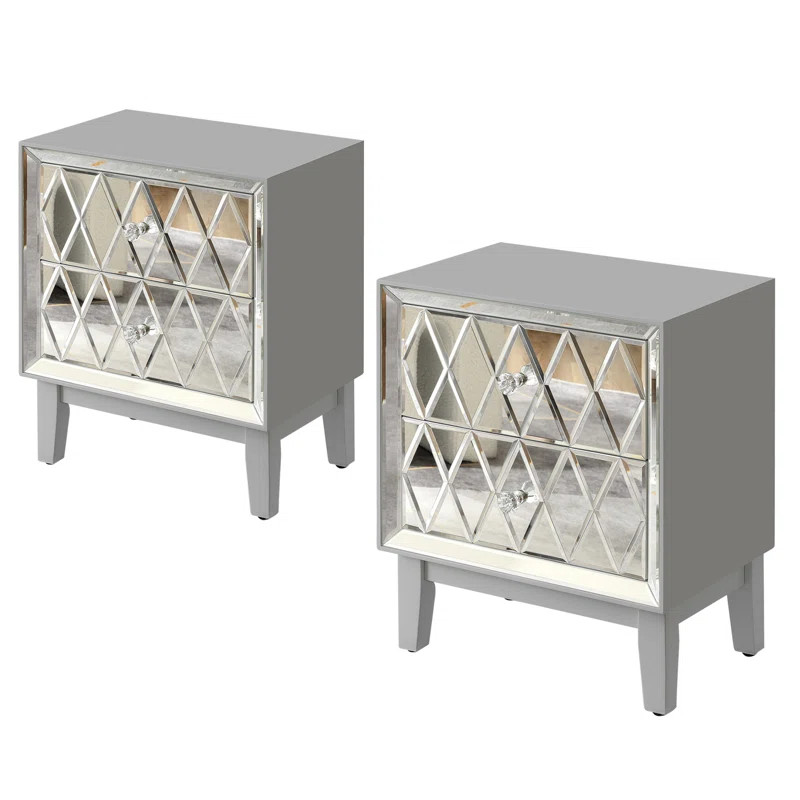 Yolanta 2-Drawers Mirror Small Nightstand (Set of 2) | Wayfair North America