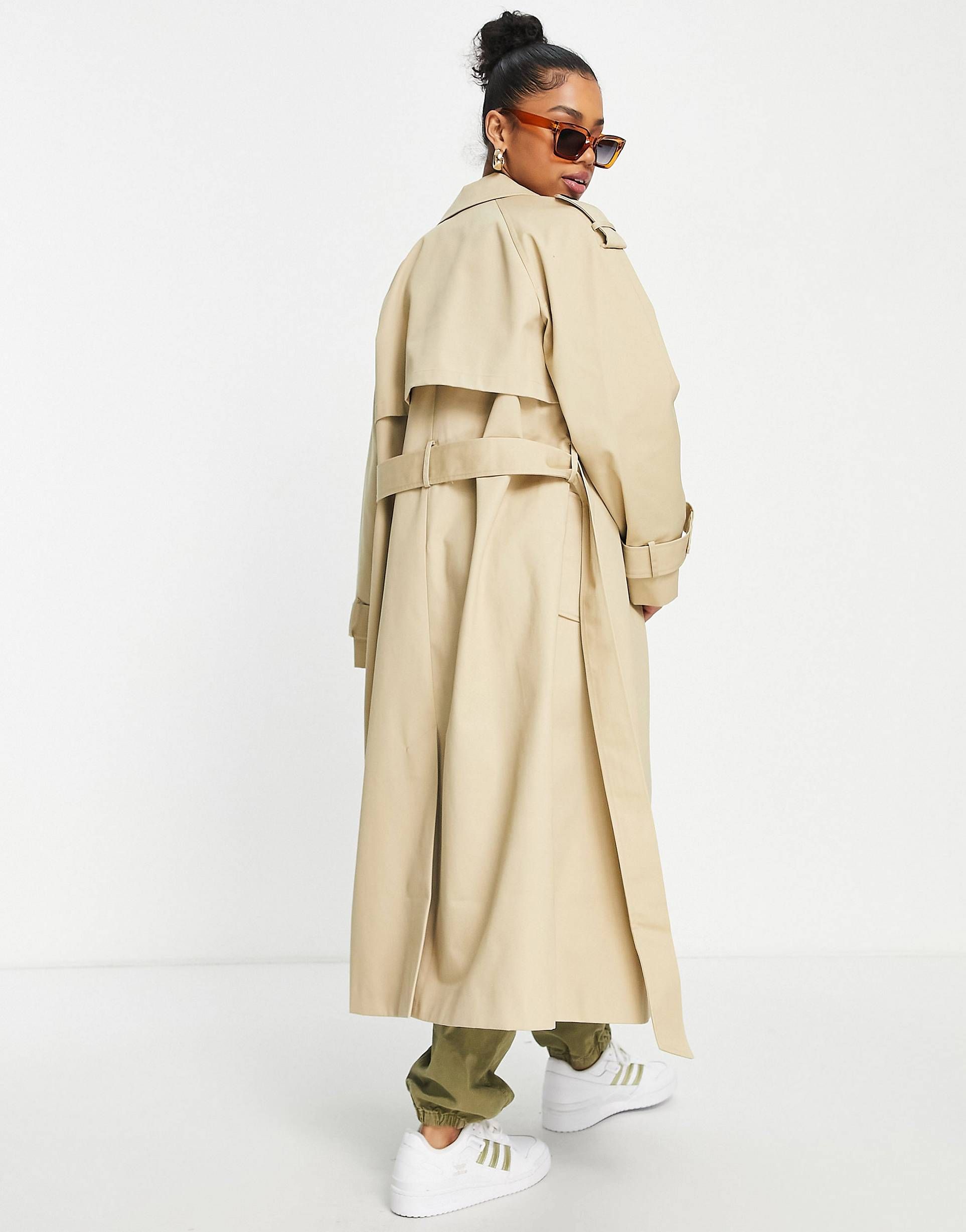 ASOS DESIGN longline trench coat in stone | ASOS (Global)