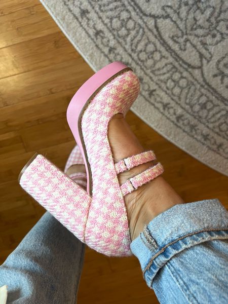 Pink and white houndstooth chunky heels from amazon - true to size
Steve Madden heels
Valentine’s Day shoes
Amazon women’s shoes 
Dining room rug
Round rug
Living room area rug 

#LTKshoecrush #LTKworkwear #LTKstyletip
