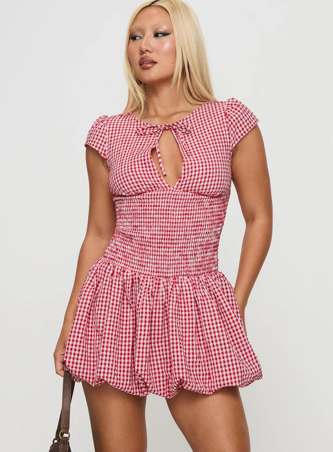 Ladybug Gingham Mini Dress Red Petite | Princess Polly US