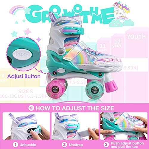 Amazon.com : SULIFEEL Rainbow Unicorn 4 Size Adjustable Light up Roller Skates for Girls Boys for... | Amazon (US)