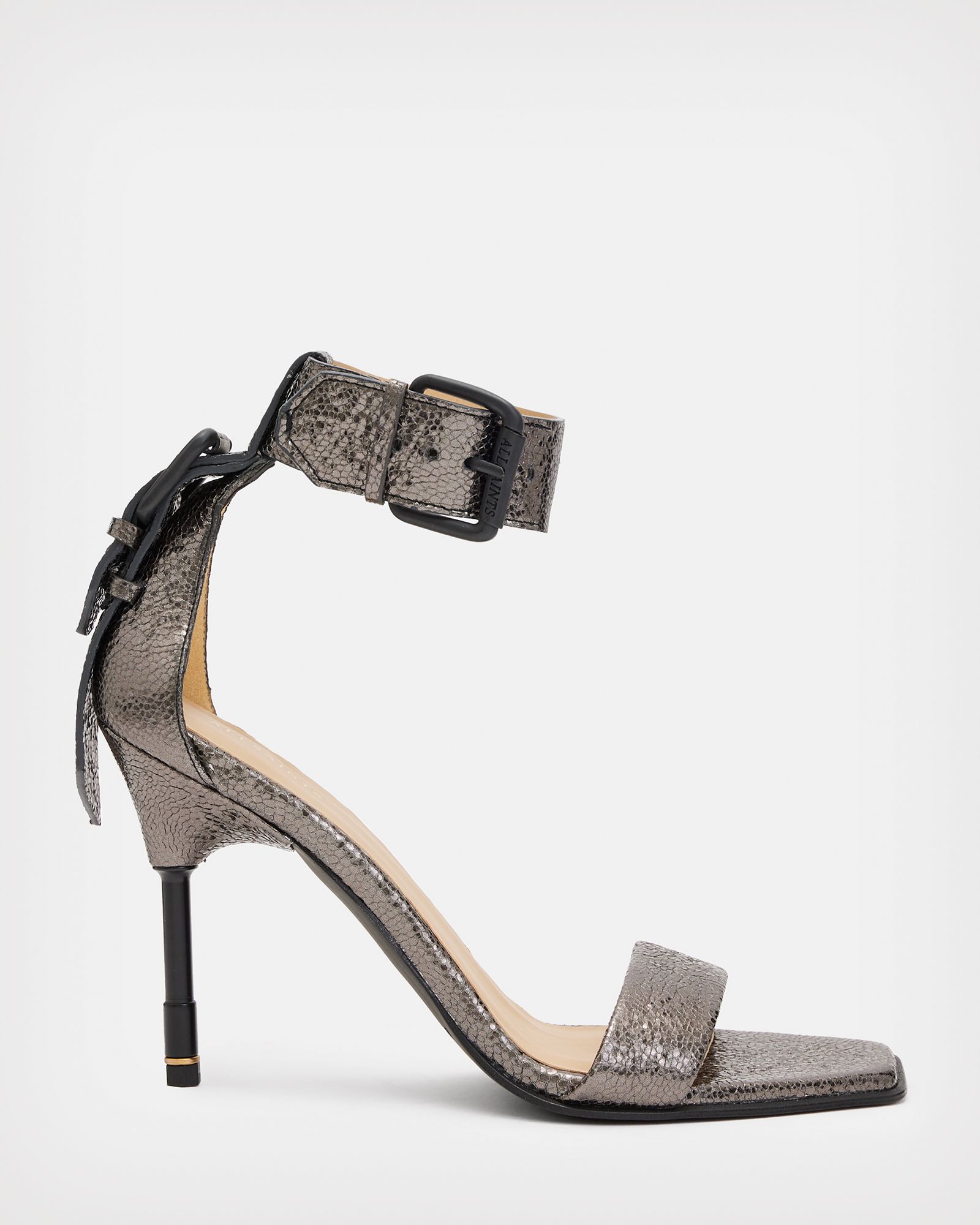 Noir Leather Shimmer Sandals | AllSaints US
