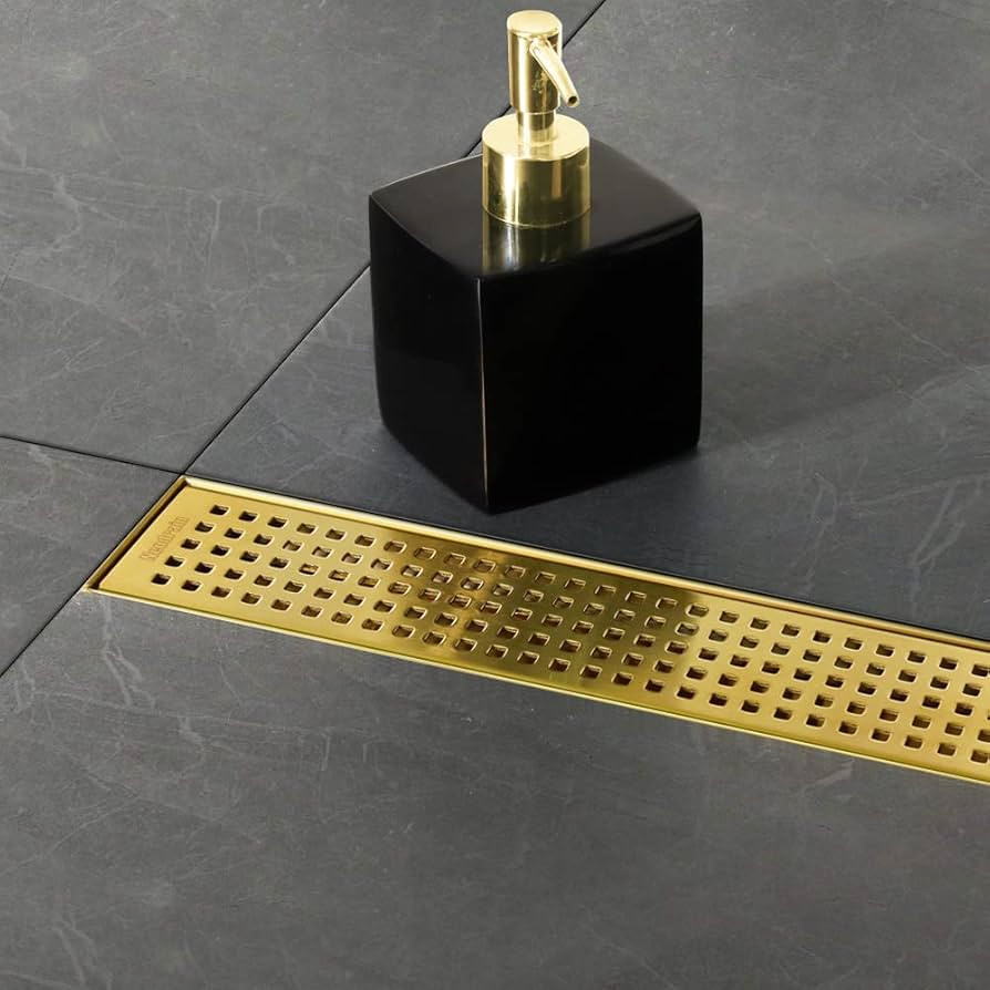 Neodrain 24-Inch Brushed Brass Linear Shower Drain with Removable Quadrato Pattern Grate,Professi... | Amazon (US)