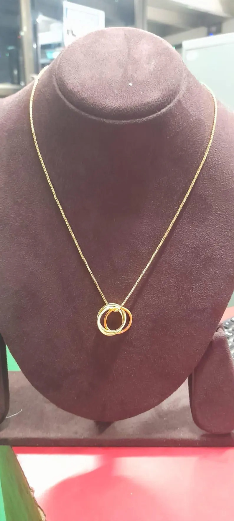 Interlocking Circle Necklace, Two Tone Ring Pendant, Dainty Chain - Etsy | Etsy (Global)