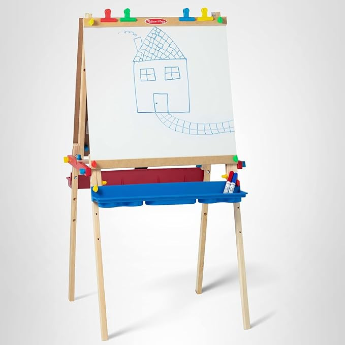 Melissa & Doug Deluxe Wooden Art Easel for Kids with Dry-Erase Board, Chalkboard & Drawing Paper ... | Amazon (US)