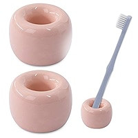 Airmoon Mini Ceramics Handmade Couple Toothbrush Holder Stand for Bathroom Vanity Countertops, Peach | Amazon (US)