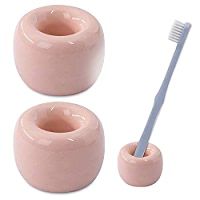Airmoon Mini Ceramics Handmade Couple Toothbrush Holder Stand for Bathroom Vanity Countertops, Peach | Amazon (US)