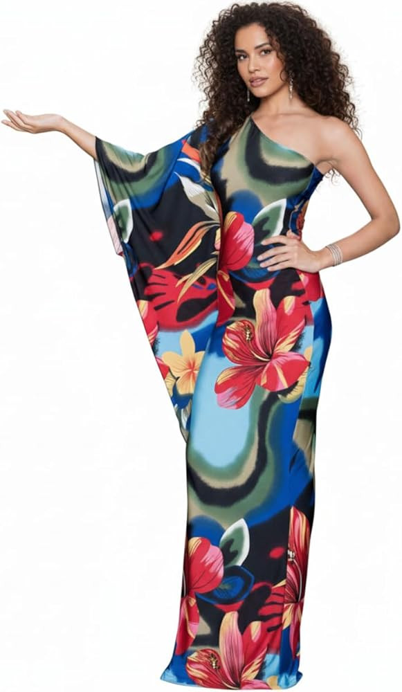 KOH KOH Womens 2026 Long One Shoulder Hawaiian Flower Print Summer Cocktail Maxi Dress Gown | Amazon (US)