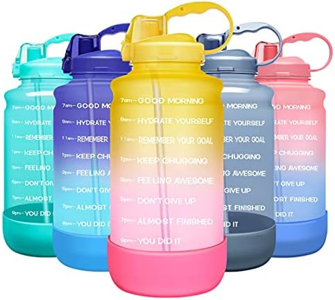 Elvira Large 1 Gallon/128 oz Motivational Time Marker Water Bottle with Straw & Protective Silicone  | Amazon (US)