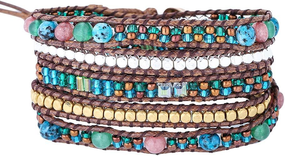 Plumiss Handmade Natural Stone Crystal Bead Mixed Wrap Bracelet Jewelry | Amazon (US)