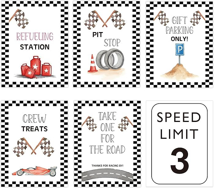 Speed Limit 3 Race Car Birthday Decor, 3rd Birthday Party Decorations 6PCS Wall Signs for Baby 3 ... | Amazon (US)