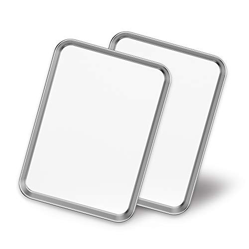 Baking Sheets 2 Pieces, Bastwe Stainless Steel Baking Pan Tray Cookie Sheet, Rectangle Size 9 X 7 X 1 inch, Healthy & Non Toxic, Rust Free & Mirror Finish, Easy Clean & Dishwasher Safe | Amazon (US)
