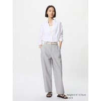 Uniqlo - Pantalon Van Linnen-katoenmix (tapered Fit, Gestreept, Lang) - Grijs | Uniqlo BE