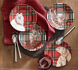 Enchanted Forest Stewart Plaid Appetizer Plates - Mixed Set of 4 | Pottery Barn (US)