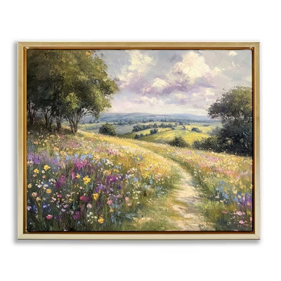 Stupell Industries Peaceful Path Through Meadow Floating Frame Canvas Art, Gold, 31" x 25" | Target