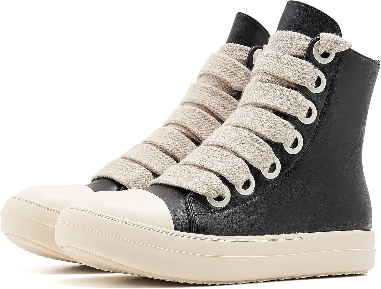 AmoreParis High Top Sneakers Jumbo Lace-up Trainers Comfort Zipper Platform Canvas Shoes Unisex | Amazon (US)