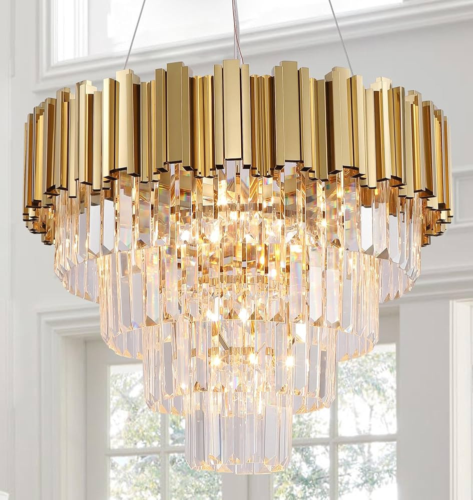 Gold Chandeliers Modern Crystal Chandelier Lighting 7 Lights Round Gold Dining Chandelier Light F... | Amazon (US)