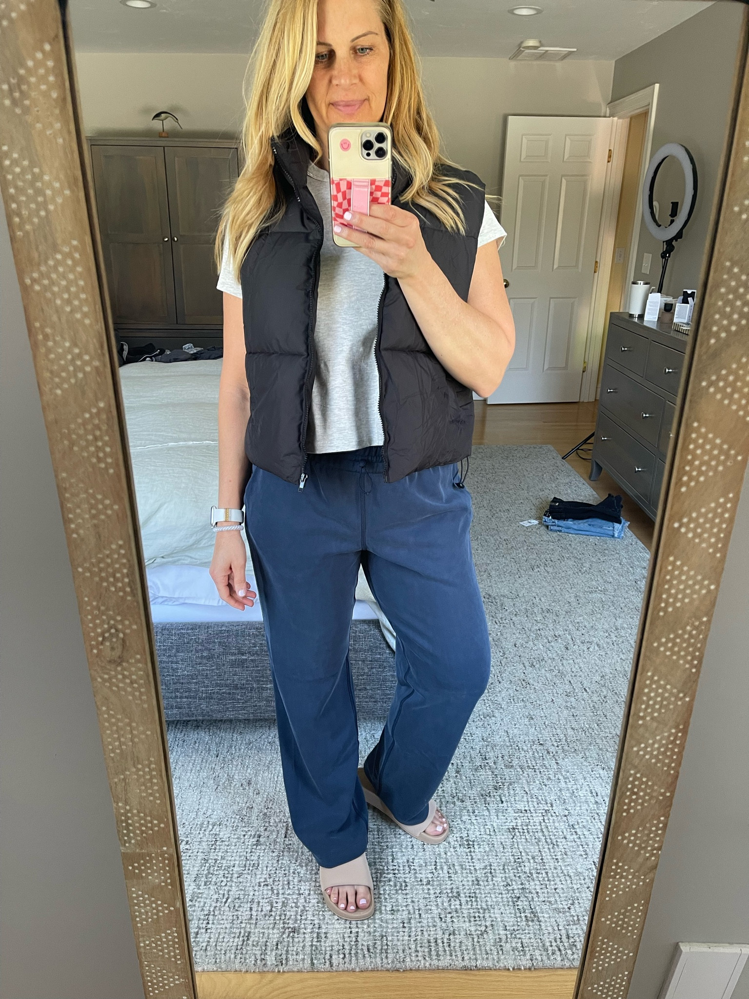 Loving my LuluLemon Soft Stream High Rise Pants!  I sized up to an 8 and love the fit!  Cropped tee from Lulu size 8 and Amazon cropped vest! So cuuuute!  

#LTKtravel #LTKfitness #LTKActive