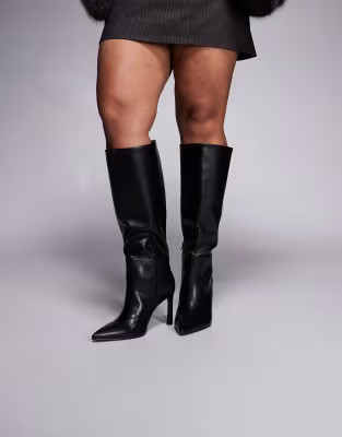 ASOS DESIGN Curve Charmed heeled knee boots in black | ASOS (Global)
