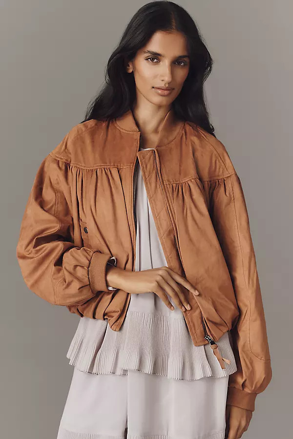 Faux-Suede Bubble Bomber Jacket | Anthropologie (US)