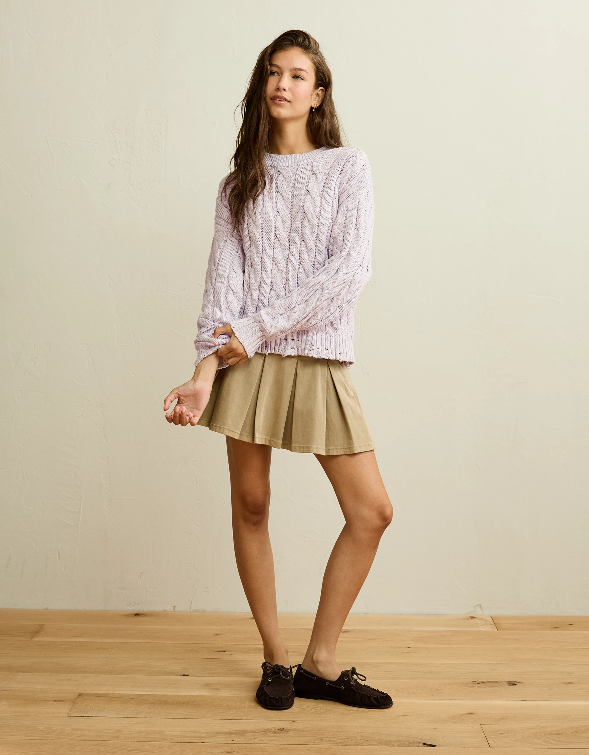 AE Cropped Cable Knit Sweater Women's Classic Lilac XL | American Eagle Outfitters (US & CA)