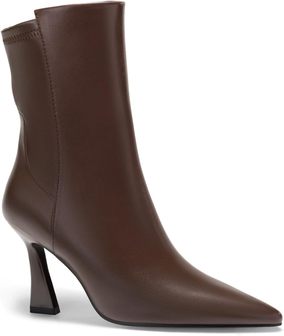 Coutgo Womens Ankle Boots Kitten Heel Pointed Toe Booties Zip Dress Shoes | Amazon (US)