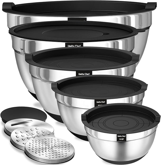 Umite Chef Mixing Bowls with Airtight Lids, 8PCS Stainless Steel Nesting Mixing Bowls Set, 3 Grat... | Amazon (US)