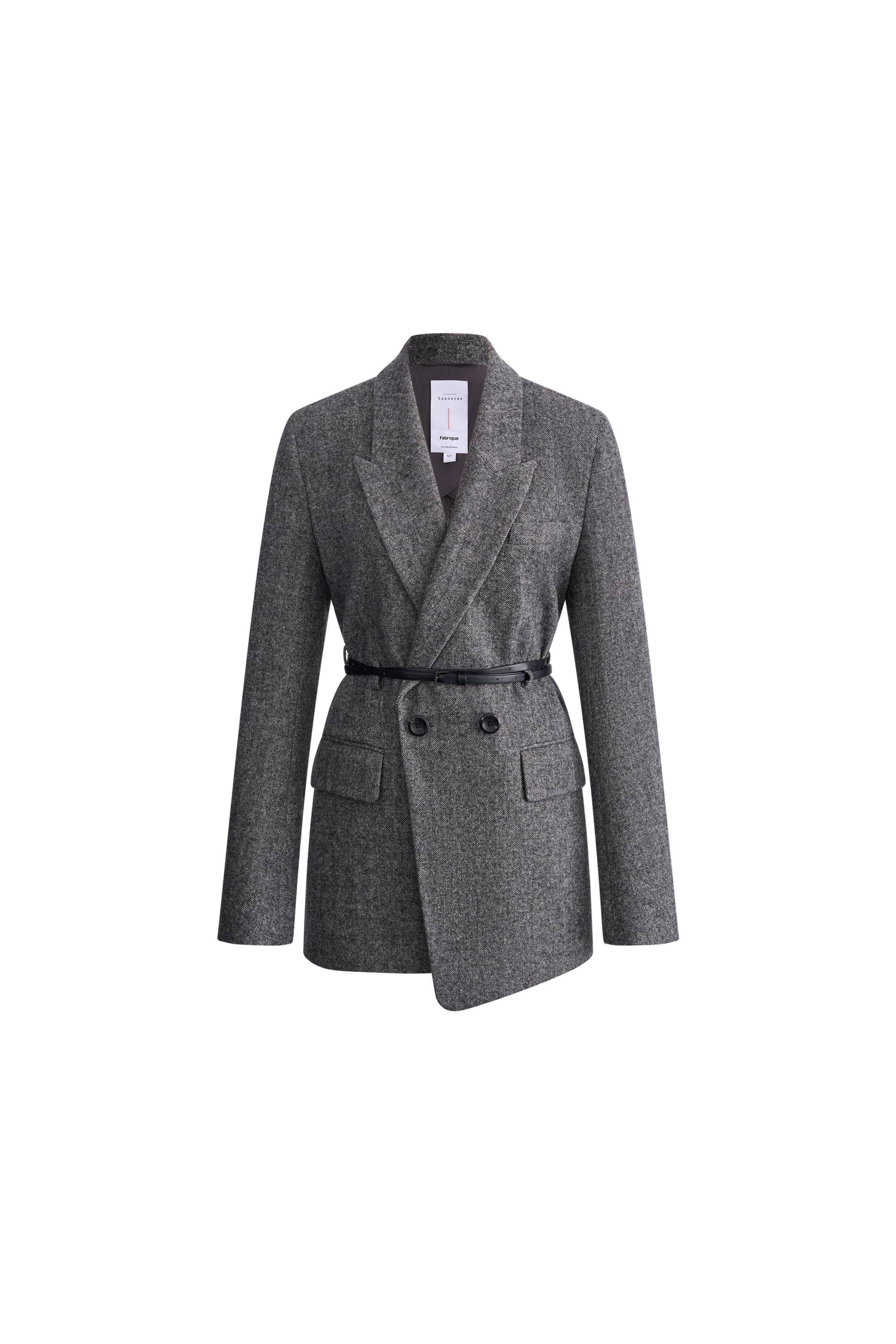 Charlie Deconstructed Asymmetric Double Belted Blazer in Merino Wool | Fabrique