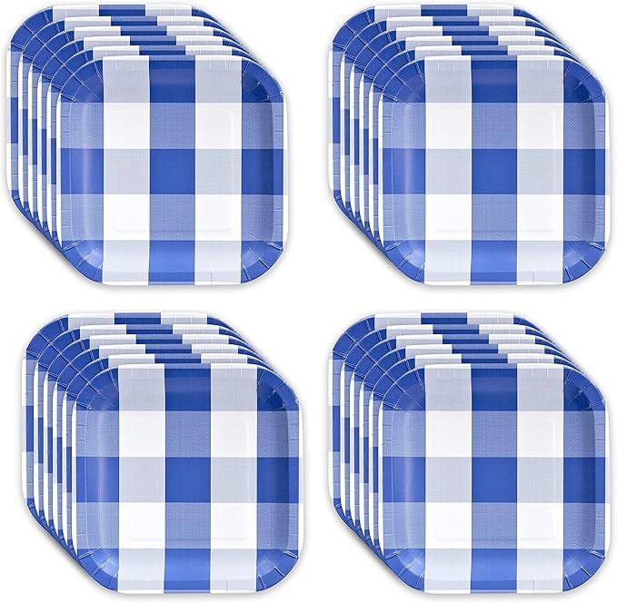 Havercamp Blue and White Plaid 9 inch Plates (24 pcs.)! 24 Square, Heavy Duty, Paper Plates with ... | Amazon (US)