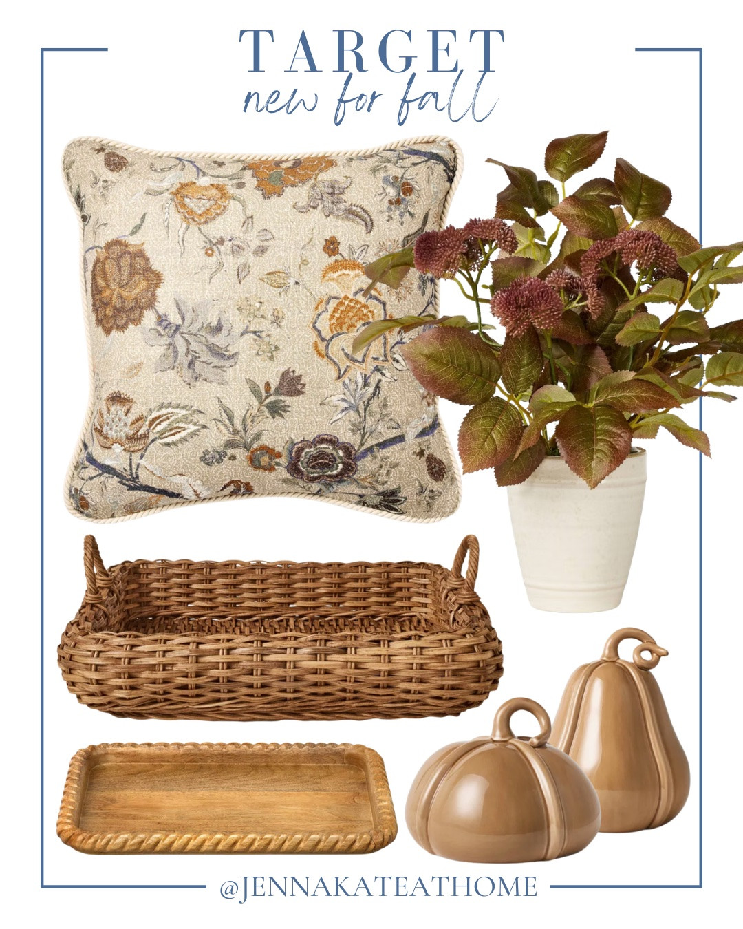 Target new for fall decor includes faux arrangement, pillow, rattan tray, tray, faux pumpkins.

Looks for less, fall decor, fall refresh, neutral decor

#LTKHome #LTKSeasonal #LTKSaleAlert